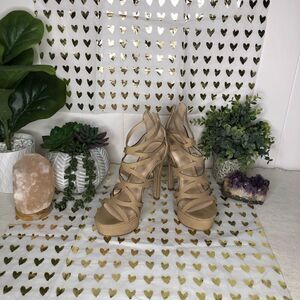 Womens Strappy Platform Back Zip Stiletto Heel Sandals Tan Size 6